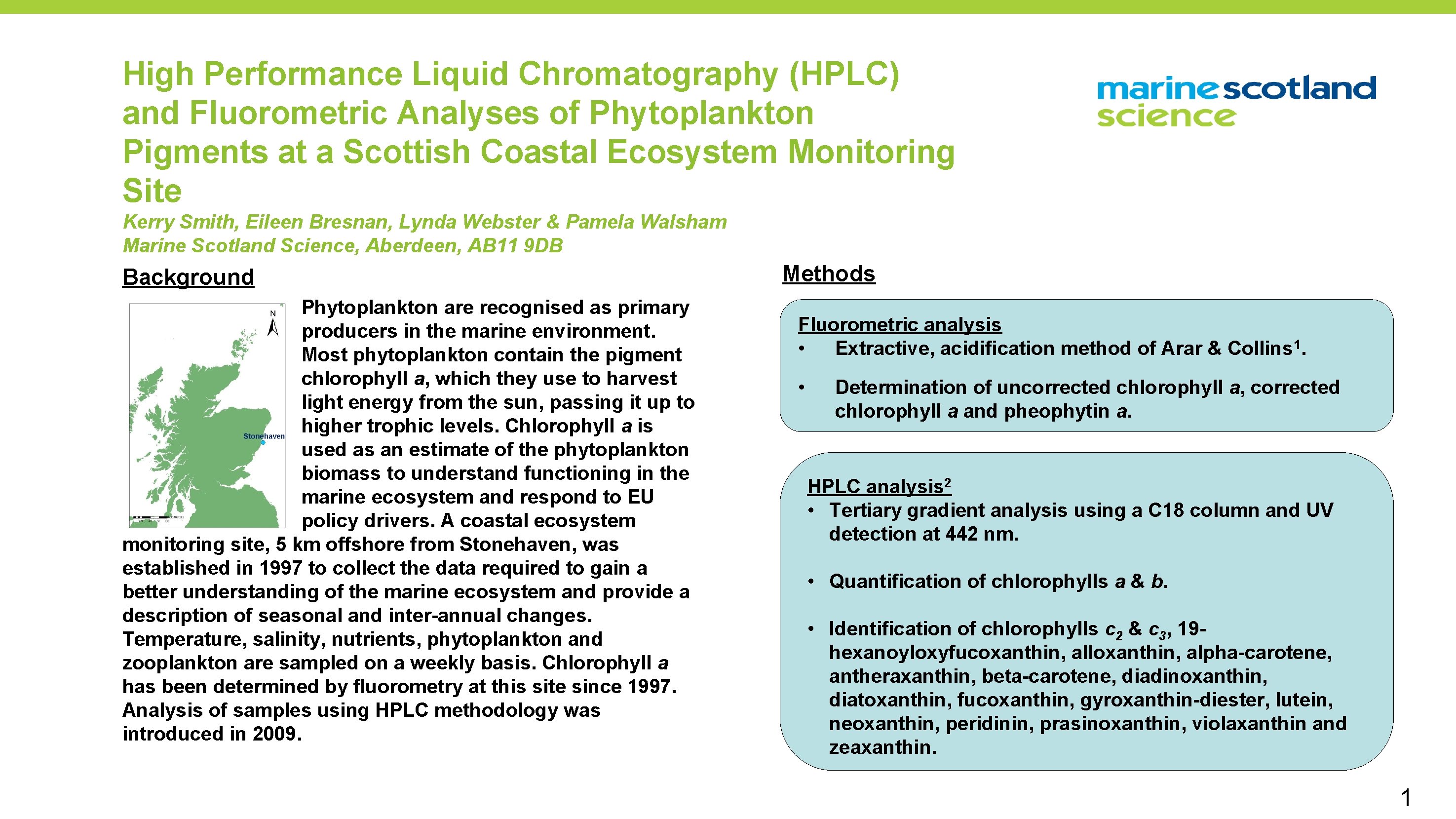 High Performance Liquid Chromatography (HPLC) and Fluorometric Analyses of Phytoplankton Pigments at a Scottish