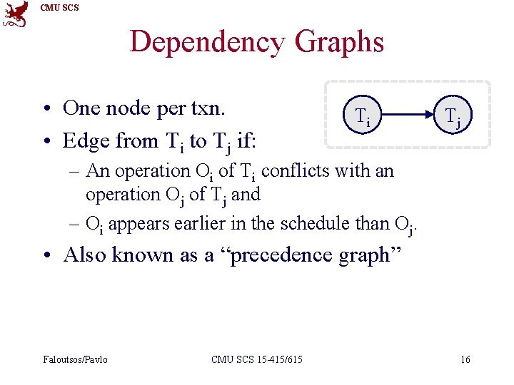 CMU SCS Dependency Graphs • One node per txn. • Edge from Ti to