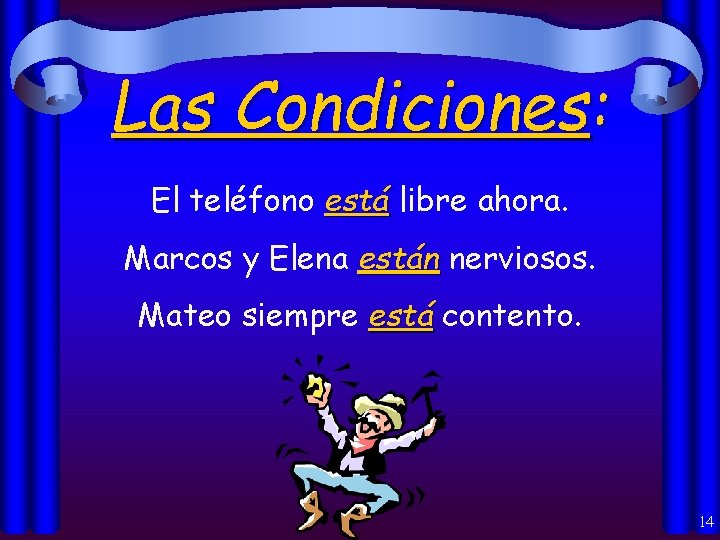 Las Condiciones: El teléfono está libre ahora. Marcos y Elena están nerviosos. Mateo siempre