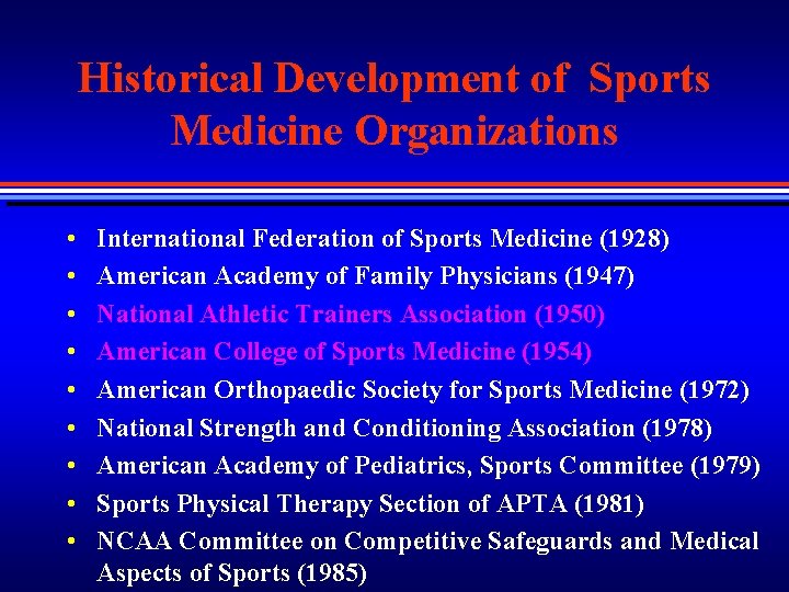 Historical Development of Sports Medicine Organizations • • • International Federation of Sports Medicine