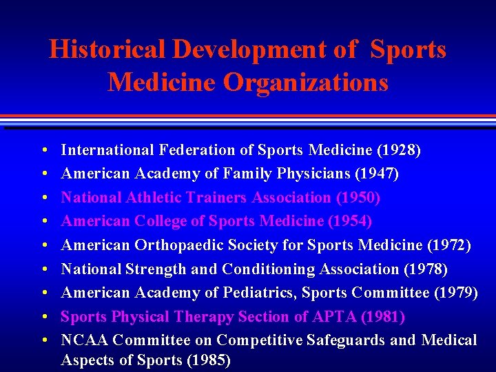 Historical Development of Sports Medicine Organizations • • • International Federation of Sports Medicine