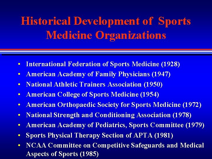 Historical Development of Sports Medicine Organizations • • • International Federation of Sports Medicine