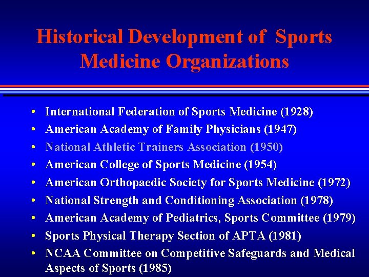 Historical Development of Sports Medicine Organizations • • • International Federation of Sports Medicine