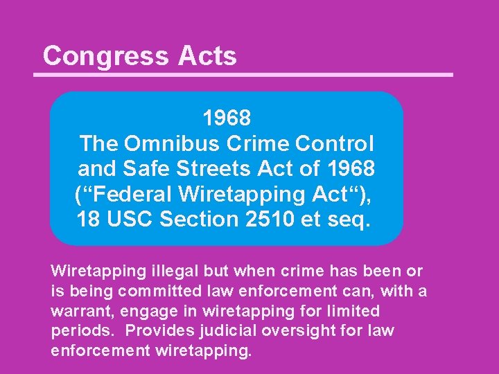 Congress Acts 1968 The Omnibus Crime Control and Safe Streets Act of 1968 (“Federal