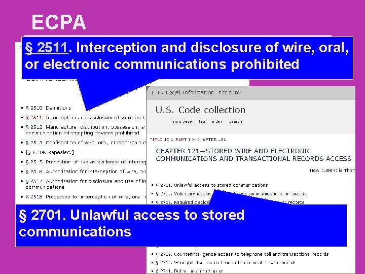 ECPA § 2511. Interception and disclosure of wire, oral, or electronic communications prohibited §