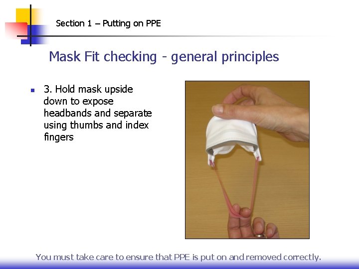 Section 1 – Putting on PPE Mask Fit checking - general principles n 3.