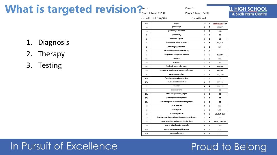 What is targeted revision? 1. Diagnosis 2. Therapy 3. Testing 