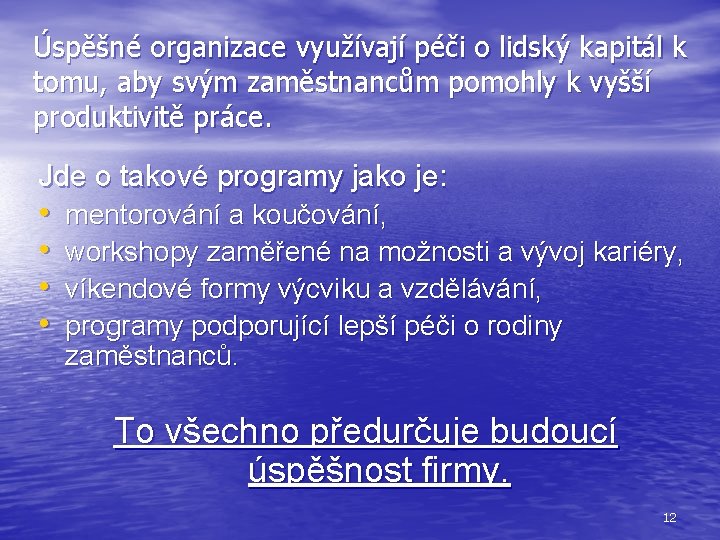 Úspěšné organizace využívají péči o lidský kapitál k tomu, aby svým zaměstnancům pomohly k