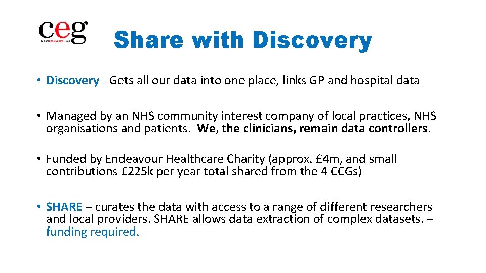Share with Discovery • Discovery - Gets all our data into one place, links