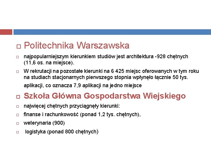  Politechnika Warszawska najpopularniejszym kierunkiem studiów jest architektura -928 chętnych (11, 6 os. na