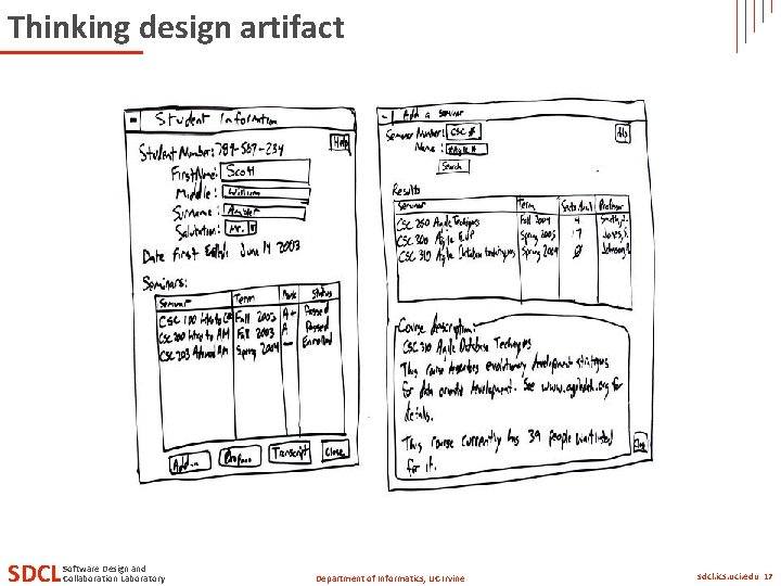 Thinking design artifact SDCL Software Design and Collaboration Laboratory Department of Informatics, UC Irvine