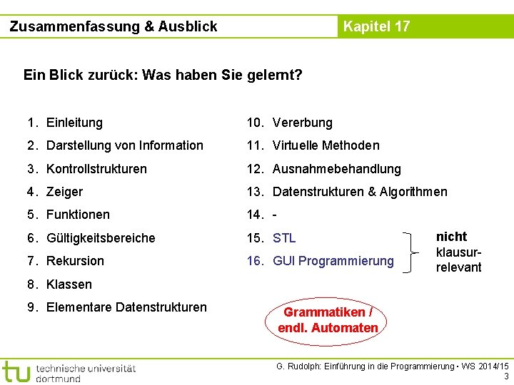 Zusammenfassung & Ausblick Kapitel 17 Ein Blick zurück: Was haben Sie gelernt? 1. Einleitung