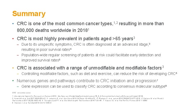 Summary • CRC is one of the most common cancer types, 1, 2 resulting