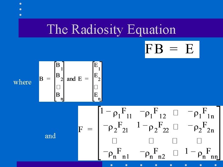 The Radiosity Equation where and 