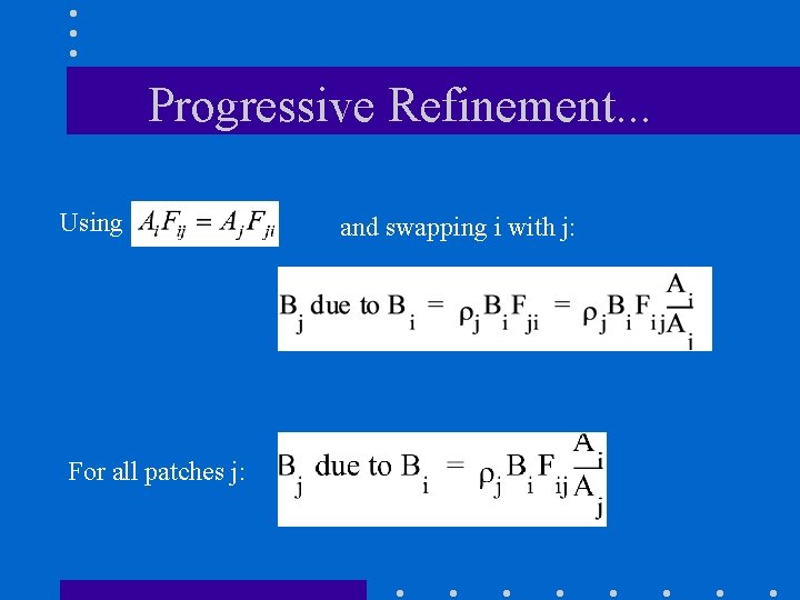 Progressive Refinement. . . Using For all patches j: and swapping i with j: