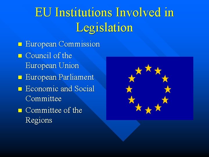 EU Institutions Involved in Legislation n n European Commission Council of the European Union