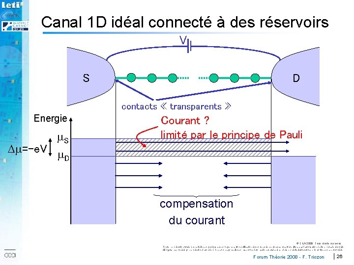 Canal 1 D idéal connecté à des réservoirs V S D contacts « transparents