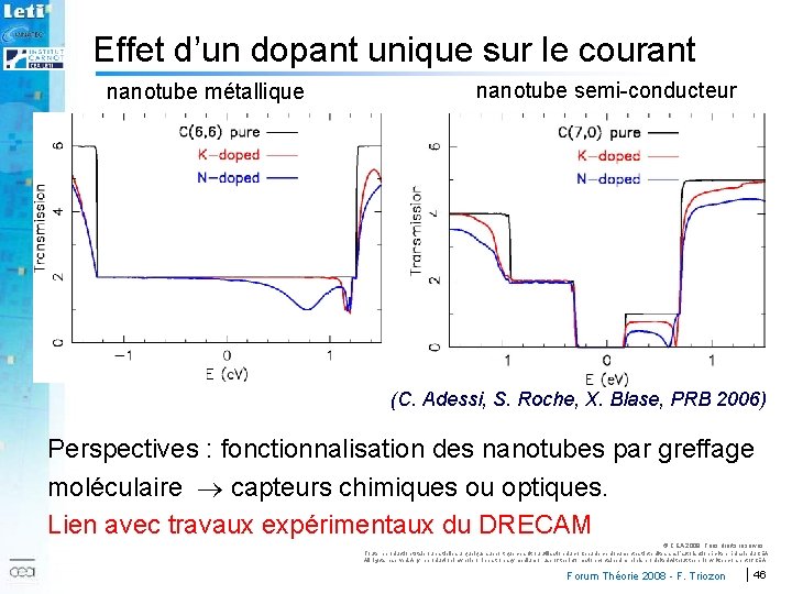 Effet d’un dopant unique sur le courant nanotube métallique nanotube semi-conducteur 2007 (C. Adessi,