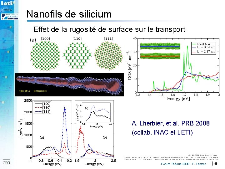 Nanofils de silicium Effet de la rugosité de surface sur le transport 2007 A.