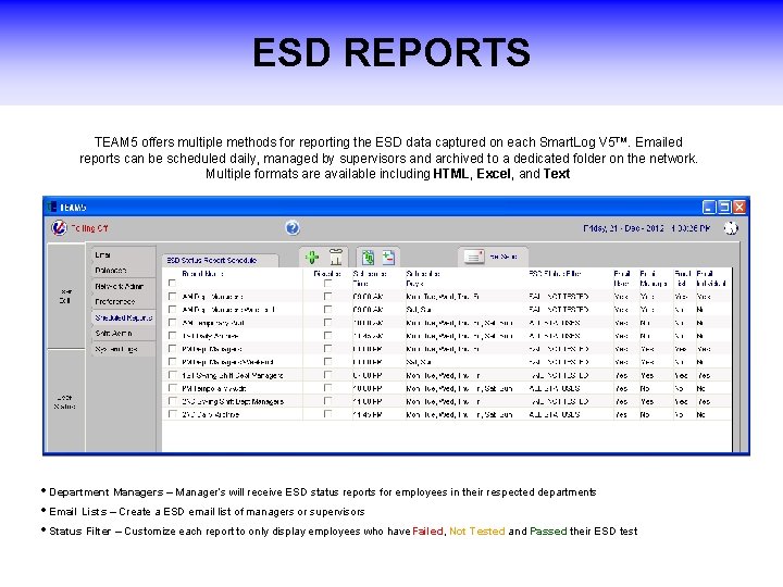 ESD REPORTS TEAM 5 offers multiple methods for reporting the ESD data captured on