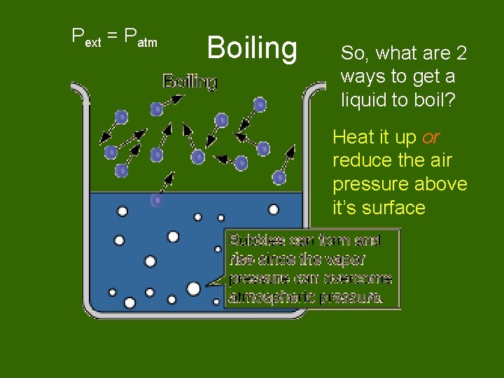 Pext = Patm Boiling So, what are 2 ways to get a liquid to