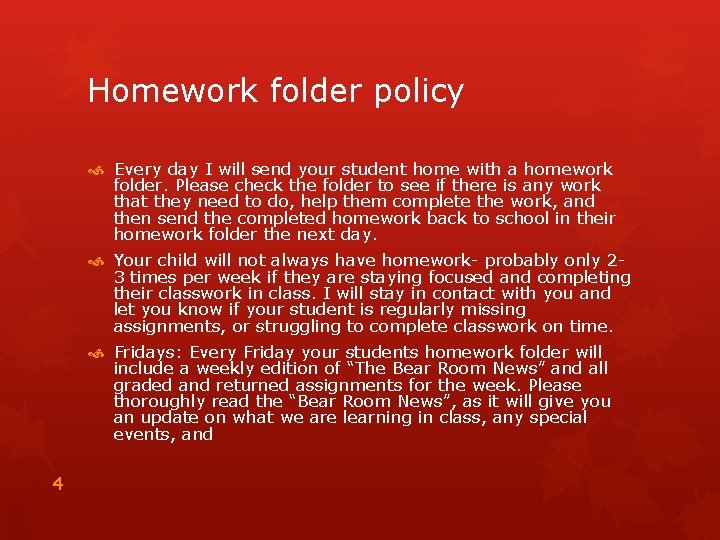 Welcome to Parents Night in The Bear Room