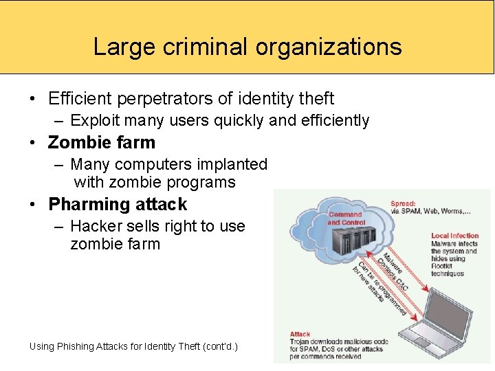 Large criminal organizations • Efficient perpetrators of identity theft – Exploit many users quickly