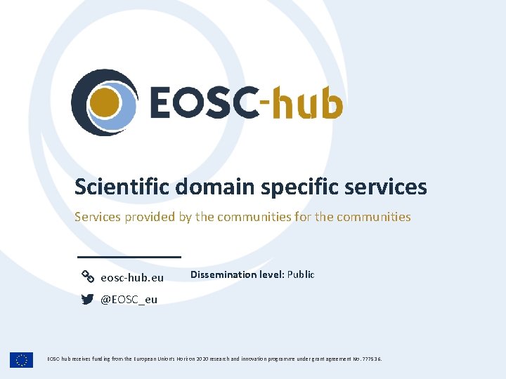 Scientific domain specific services Services provided by the communities for the communities eosc-hub. eu