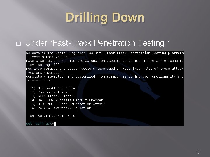 Drilling Down � Under “Fast-Track Penetration Testing “ 12 