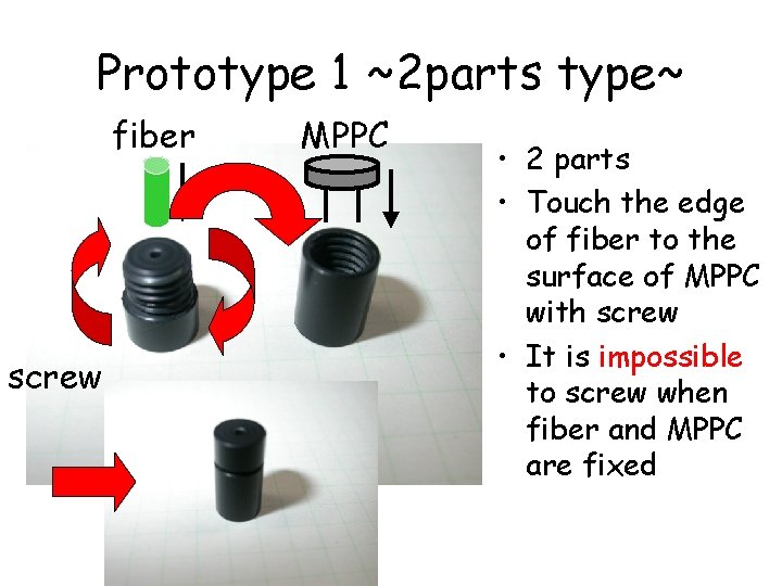 Prototype 1 ~2 parts type~ fiber screw MPPC • 2 parts • Touch the