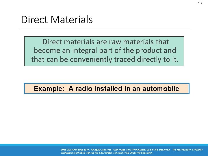 1 -8 Direct Materials Direct materials are raw materials that become an integral part