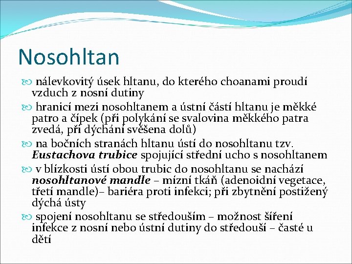 Nosohltan nálevkovitý úsek hltanu, do kterého choanami proudí vzduch z nosní dutiny hranicí mezi