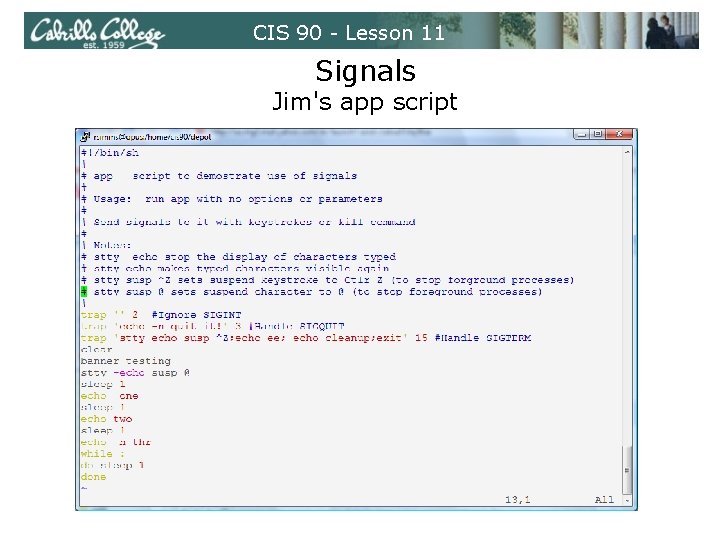 CIS 90 - Lesson 11 Signals Jim's app script 