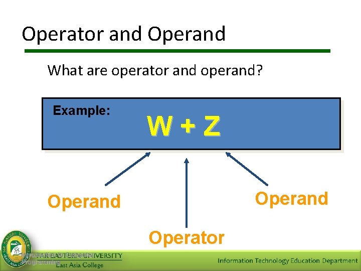 Int Operand Module 7 Operators and Expressions ITEI 102 Introduction
