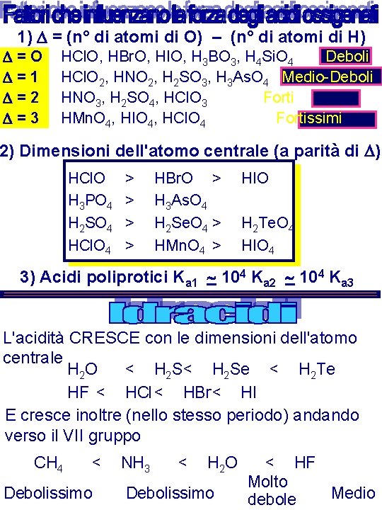 1) D = (n° di atomi di O) – (n° di atomi di H)