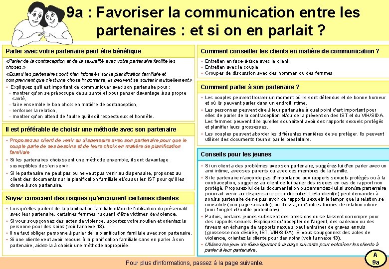 9 a : Favoriser la communication entre les partenaires : et si on en