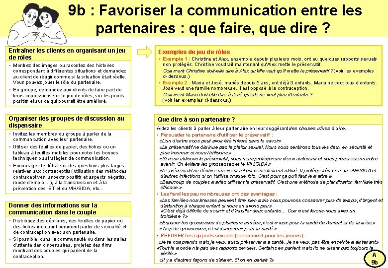 9 b : Favoriser la communication entre les partenaires : que faire, que dire