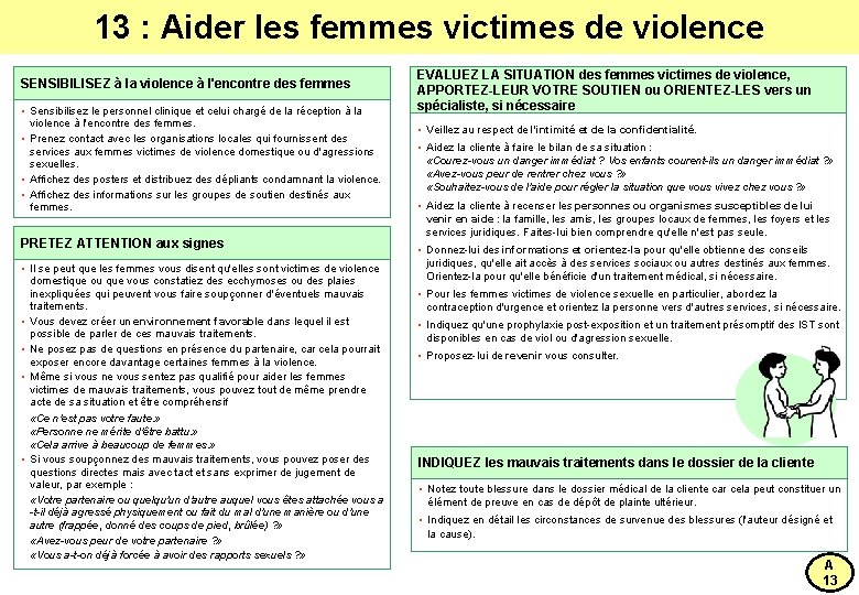 13 : Aider les femmes victimes de violence SENSIBILISEZ à la violence à l'encontre