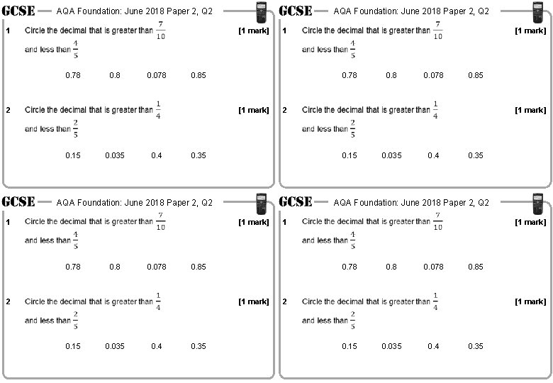 AQA Foundation: June 2018 Paper 2, Q 2 1 AQA Foundation: June 2018 Paper