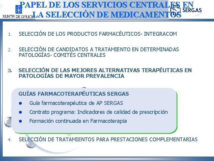 PAPEL DE LOS SERVICIOS CENTRALES EN LA SELECCIÓN DE MEDICAMENTOS 1. SELECCIÓN DE LOS