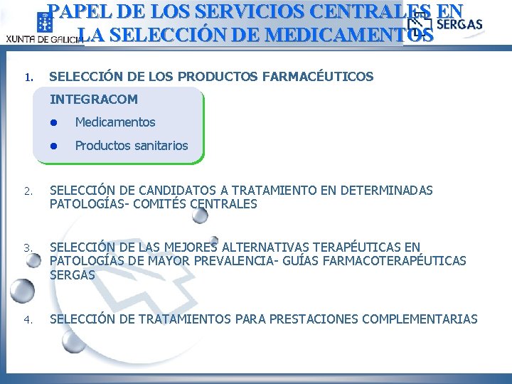 PAPEL DE LOS SERVICIOS CENTRALES EN LA SELECCIÓN DE MEDICAMENTOS 1. SELECCIÓN DE LOS