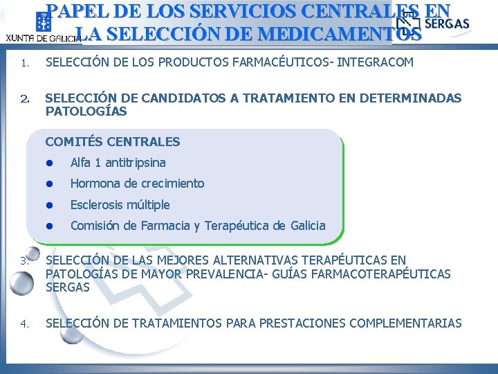 PAPEL DE LOS SERVICIOS CENTRALES EN LA SELECCIÓN DE MEDICAMENTOS 1. SELECCIÓN DE LOS