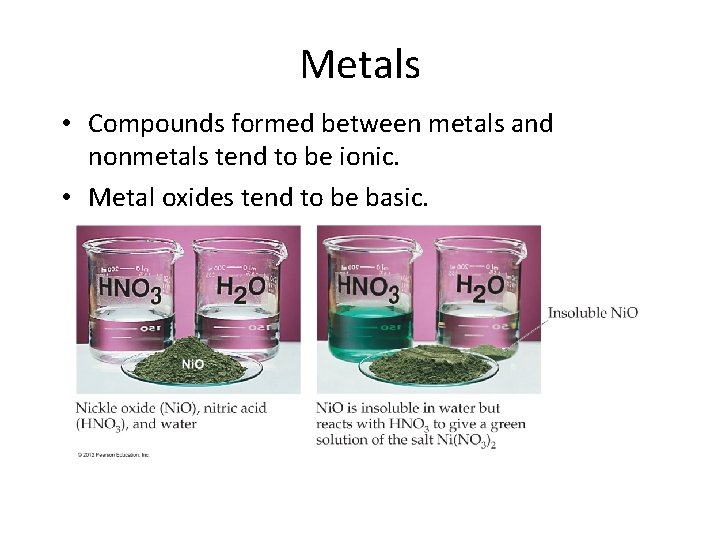 Metals • Compounds formed between metals and nonmetals tend to be ionic. • Metal