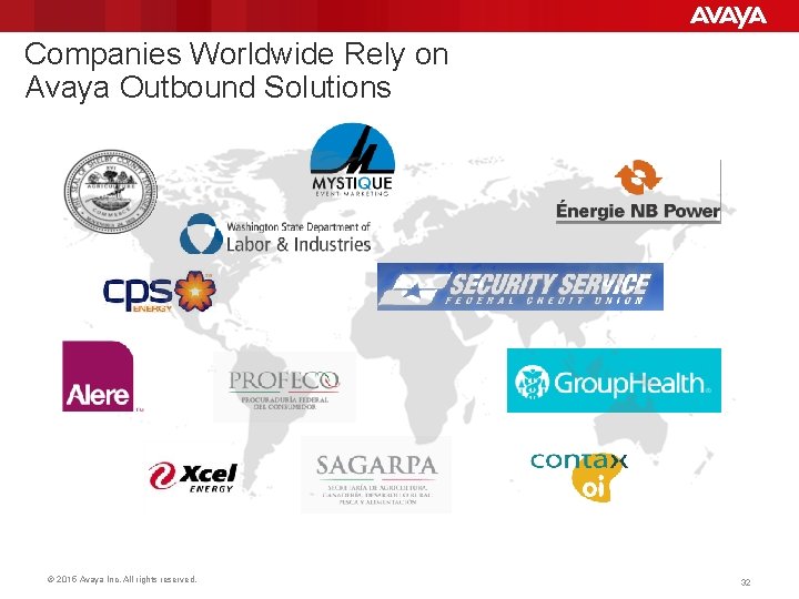 Companies Worldwide Rely on Avaya Outbound Solutions © 2015 Avaya Inc. All rights reserved.