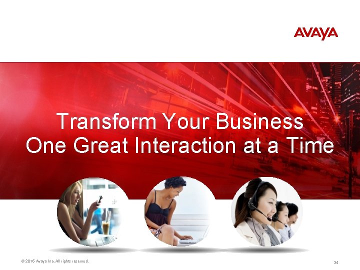 Transform Your Business One Great Interaction at a Time © 2015 Avaya Inc. All