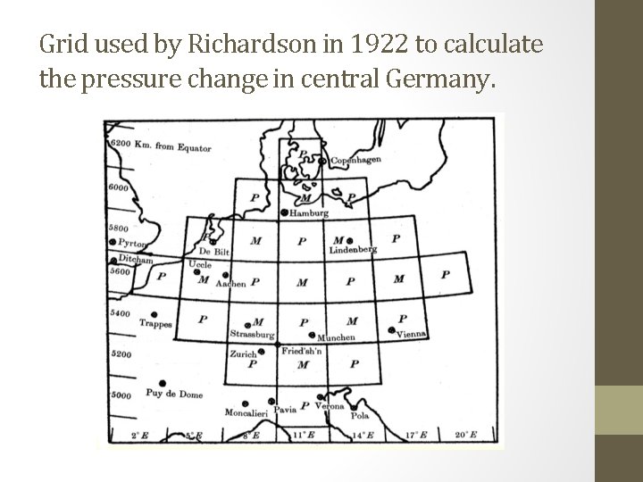 Grid used by Richardson in 1922 to calculate the pressure change in central Germany.