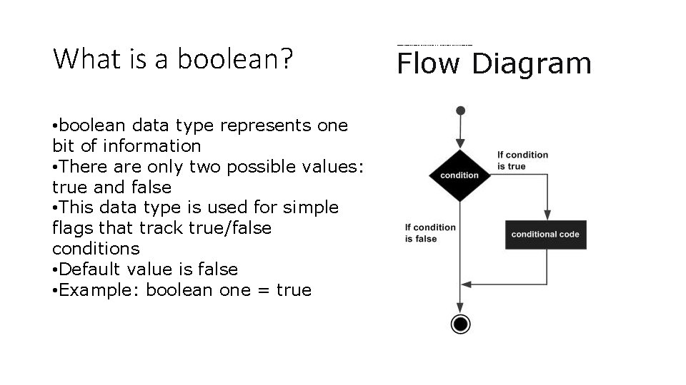 What is a boolean? • boolean data type represents one bit of information •