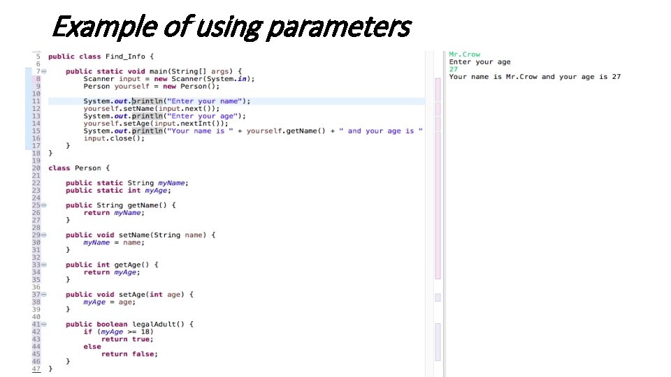 Example of using parameters 