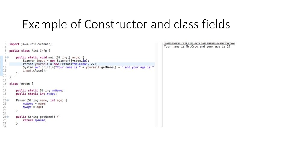 Example of Constructor and class fields 