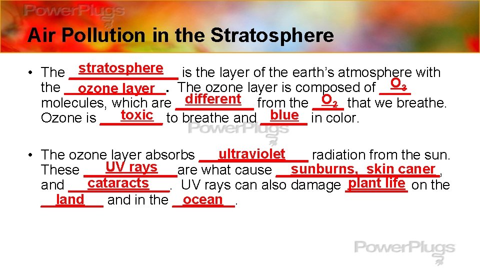 Air Pollution in the Stratosphere stratosphere is the layer of the earth’s atmosphere with